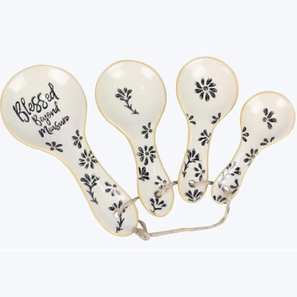 Whimsical Farmhouse Ceramic Measuring Spoon Set Blessed Cottagecore New